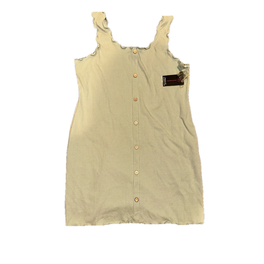 LIGHT GREEN NO BOUNDARIES RIBBED BUTTON DOWN MINI DRESS